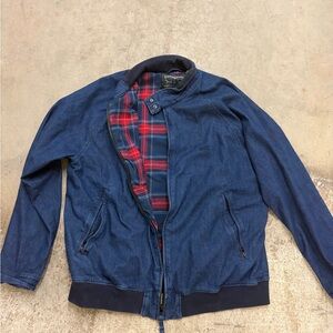 Levi's Dark Blue Denim Jacket with Red Plaid Lining bomber